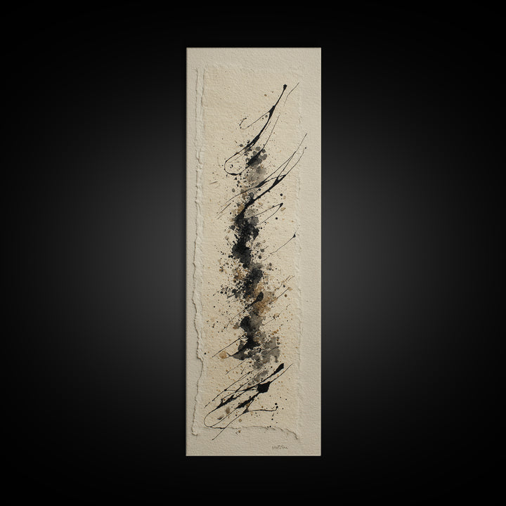 Ink Splatter and Long Brushstroke Composition Framed Canvas Print, Calligraphy Art, Fine Art Print, Living Room Decor, Script, CAL-1x3-4