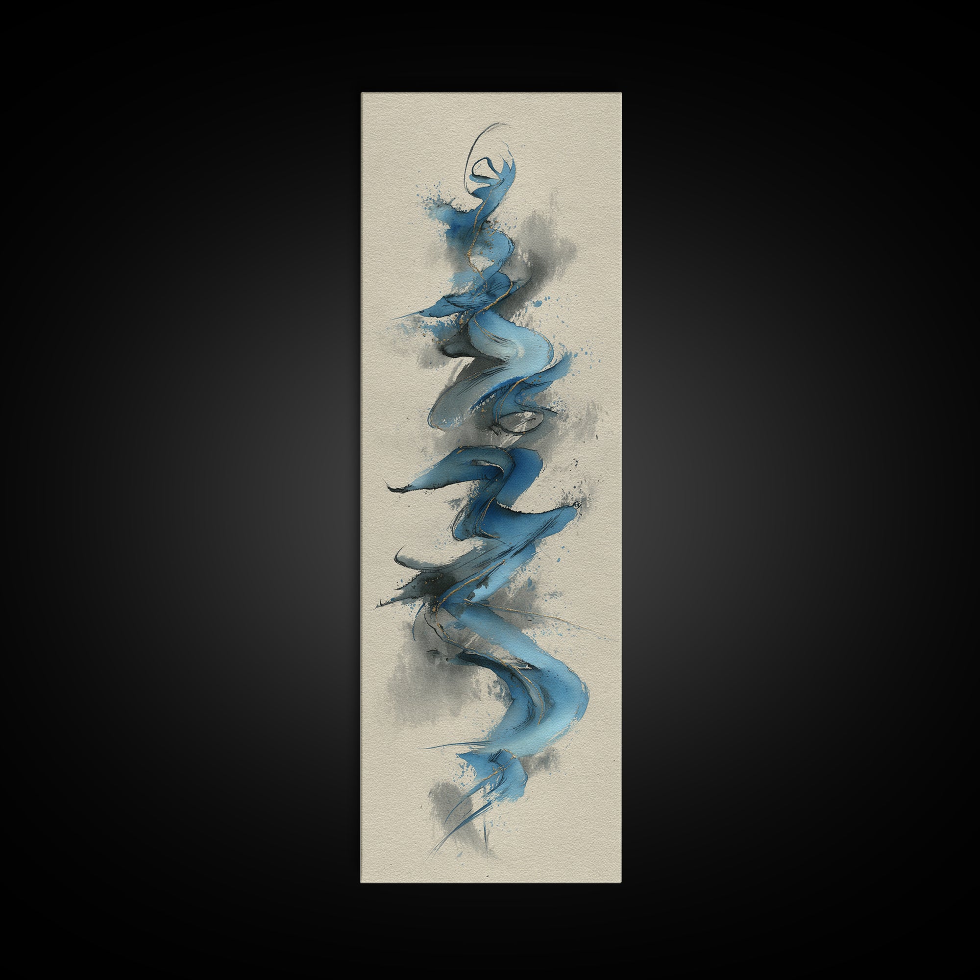 Modern Calligraphy Wave Framed Canvas Print, Calligraphy Art, Watercolor Print, Living Room Decor, Fine Art, Script, CAL-1x3-46