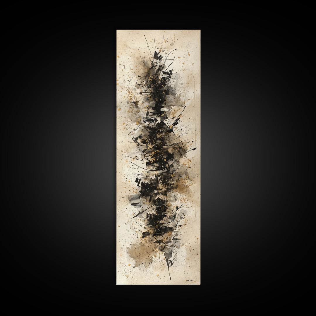 Monochrome Brush Alphabet Fragments as Abstract Texture Canvas Print, Calligraphy Art, Japanese Decor, Living Room Decor, CAL-1x3-49