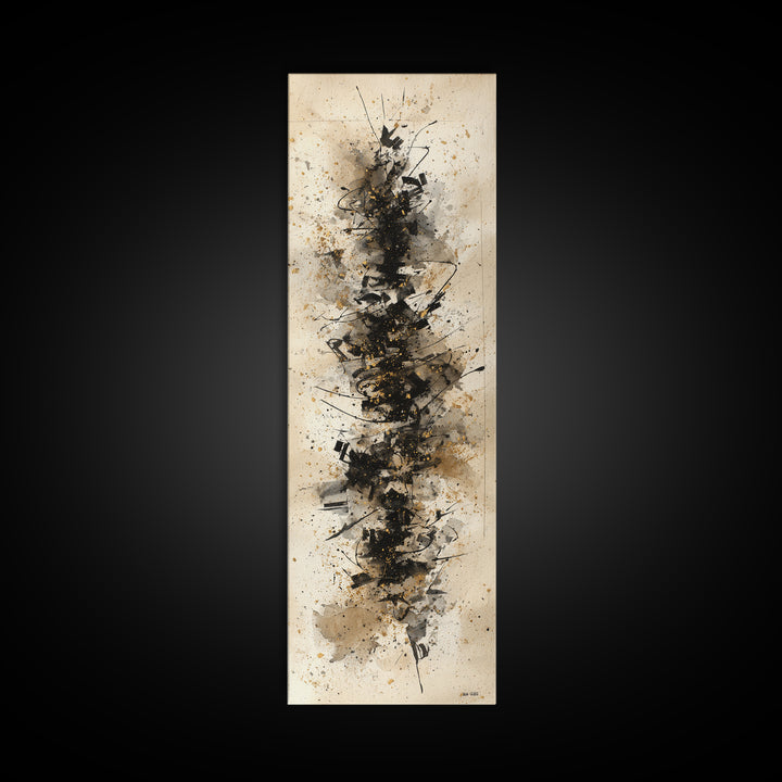 Monochrome Brush Alphabet Fragments as Abstract Texture Canvas Print, Calligraphy Art, Japanese Decor, Living Room Decor, CAL-1x3-49