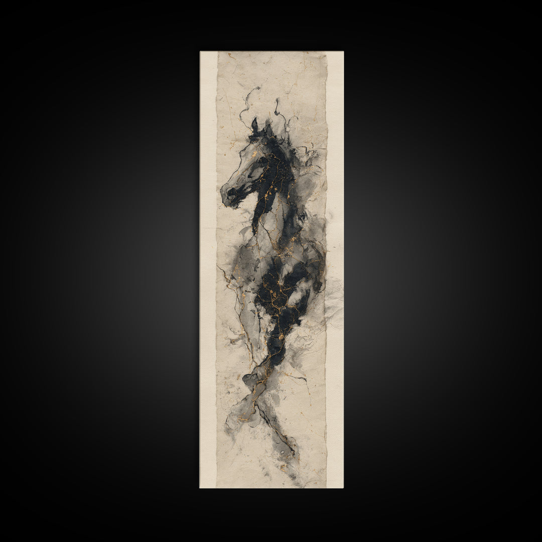 Calligraphic Horse Silhouette Made from One Line Canvas Print, Calligraphy Art, Gallery Wall Set, Living Room Decor, Script, CAL-1x3-5