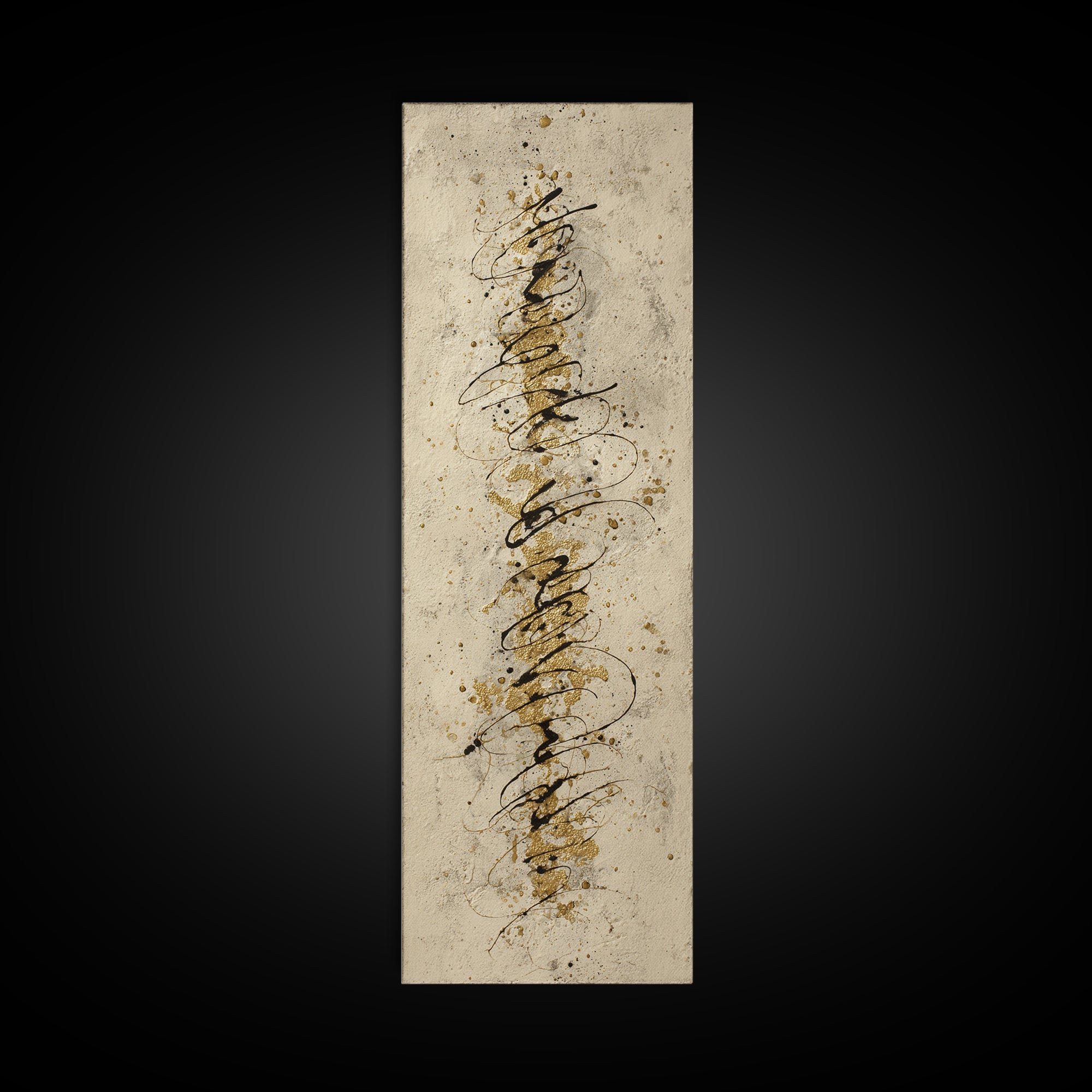 Gold Leaf Calligraphic Spiral on Plaster Surface Canvas Print, Calligraphy Art, Quote Wall Art, Living Room Decor, Script, CAL-1x3-50