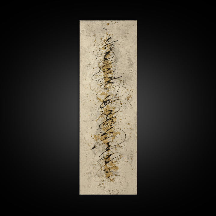 Gold Leaf Calligraphic Spiral on Plaster Surface Canvas Print, Calligraphy Art, Quote Wall Art, Living Room Decor, Script, CAL-1x3-50