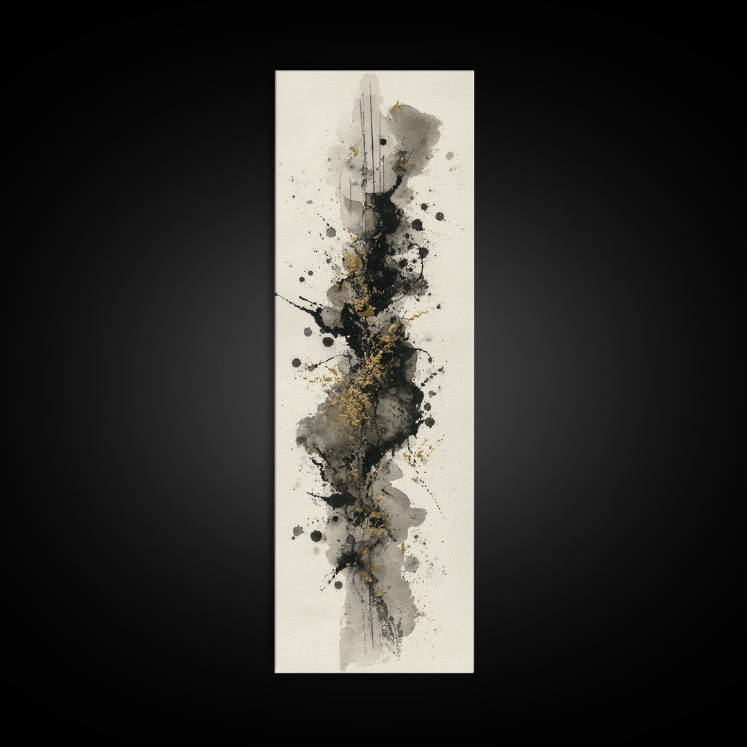 Ink Splatter and Long Brushstroke Composition Framed Canvas Print, Calligraphy Art, Home Decor, Living Room Decor, Script, CAL-1x3-52