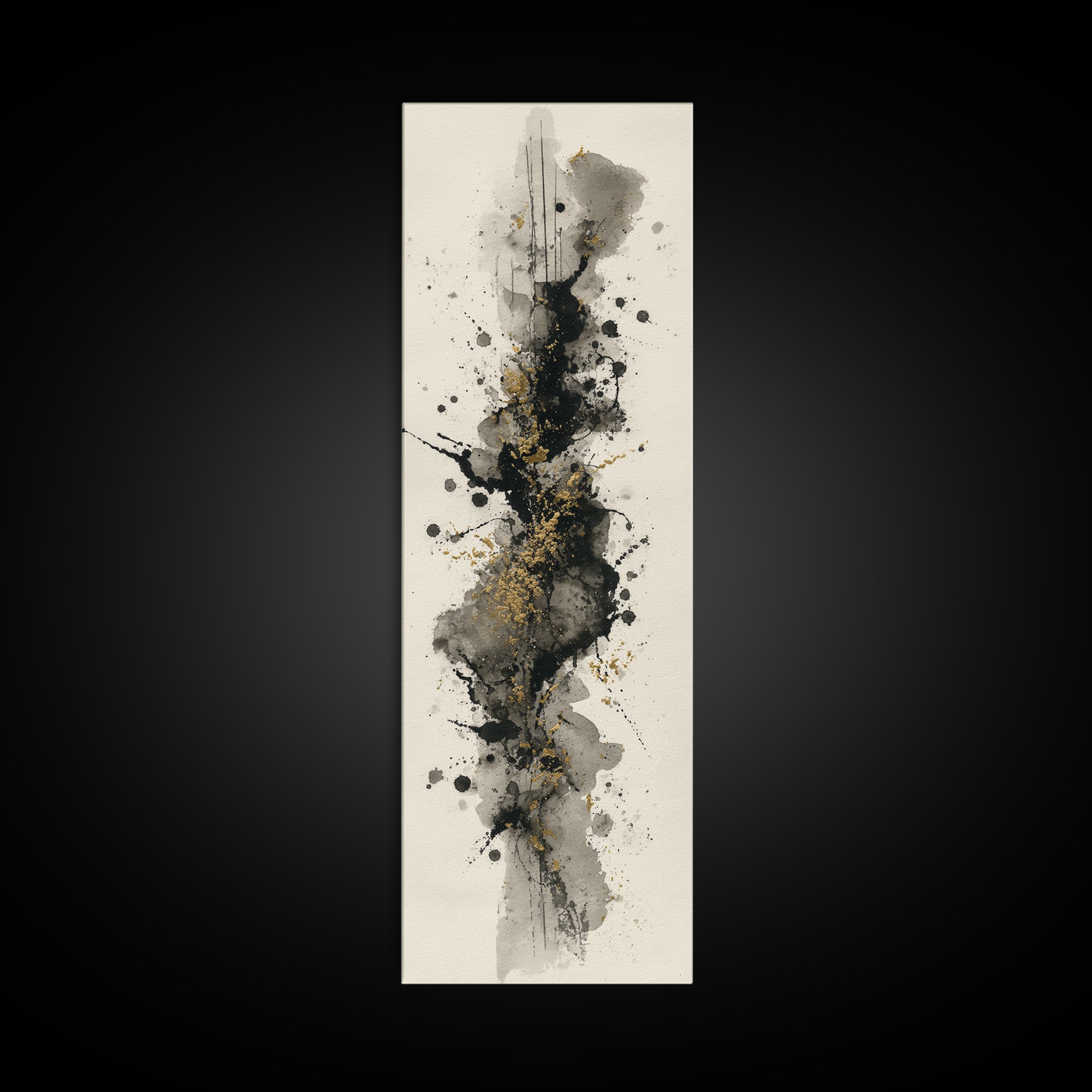 Ink Splatter and Long Brushstroke Composition Framed Canvas Print, Calligraphy Art, Home Decor, Living Room Decor, Script, CAL-1x3-52
