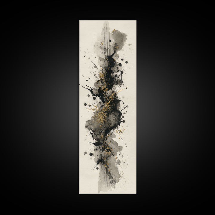 Ink Splatter and Long Brushstroke Composition Framed Canvas Print, Calligraphy Art, Home Decor, Living Room Decor, Script, CAL-1x3-52