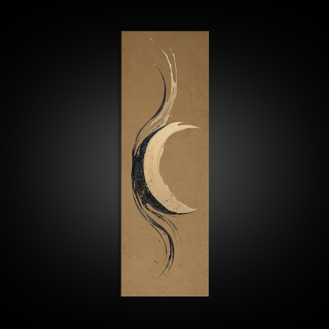 Crescent Moon Made from Elegant Ink Swashes Canvas Print, Calligraphy Art, Fine Art Print, Living Room Decor, Fine Art, Script, CAL-1x3-57