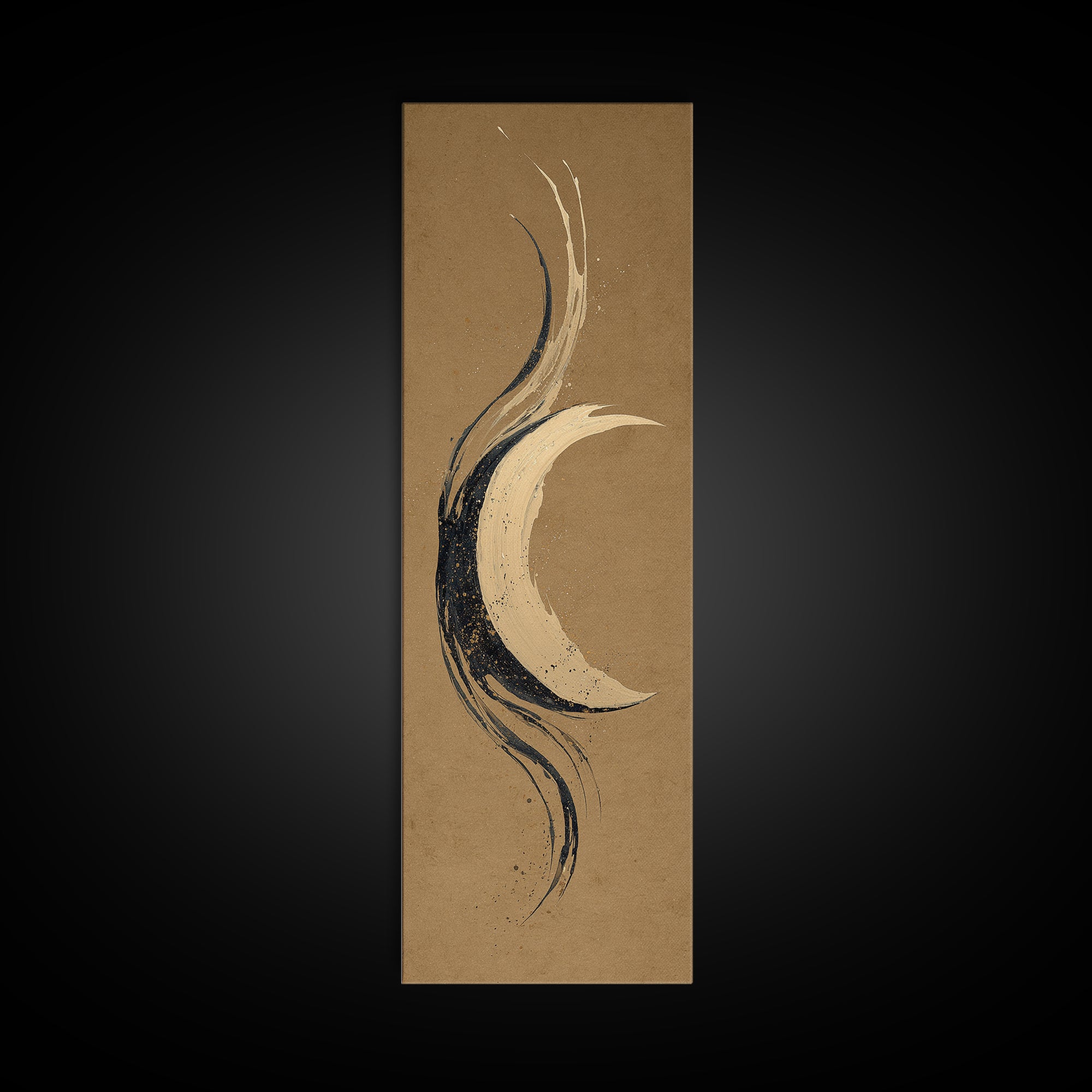 Crescent Moon Made from Elegant Ink Swashes Canvas Print, Calligraphy Art, Fine Art Print, Living Room Decor, Fine Art, Script, CAL-1x3-57
