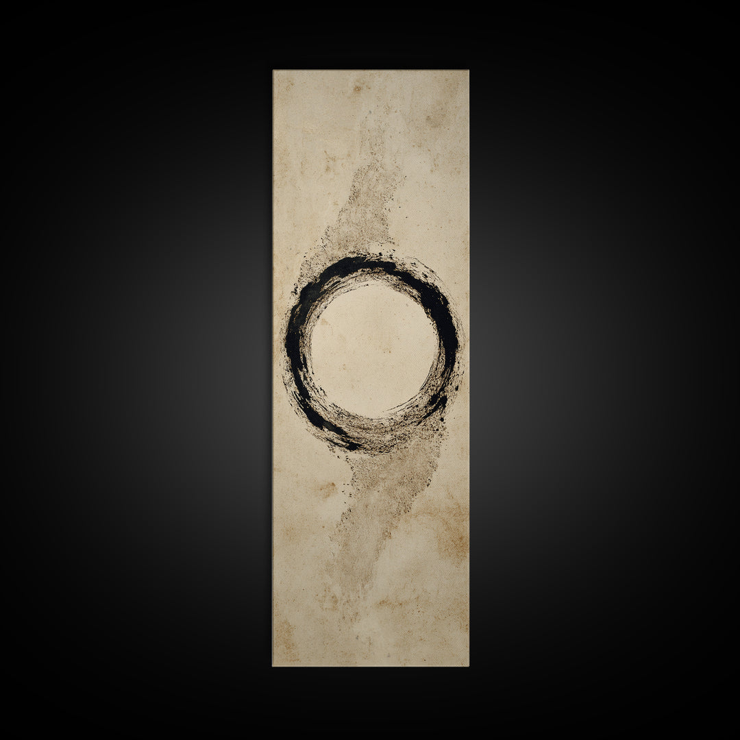 Japanese Brush Mark Circle Framed Canvas Print, Calligraphy Art, Wallart, Living Room Decor, Script, Minimalist Wall Art, CAL-1x3-64