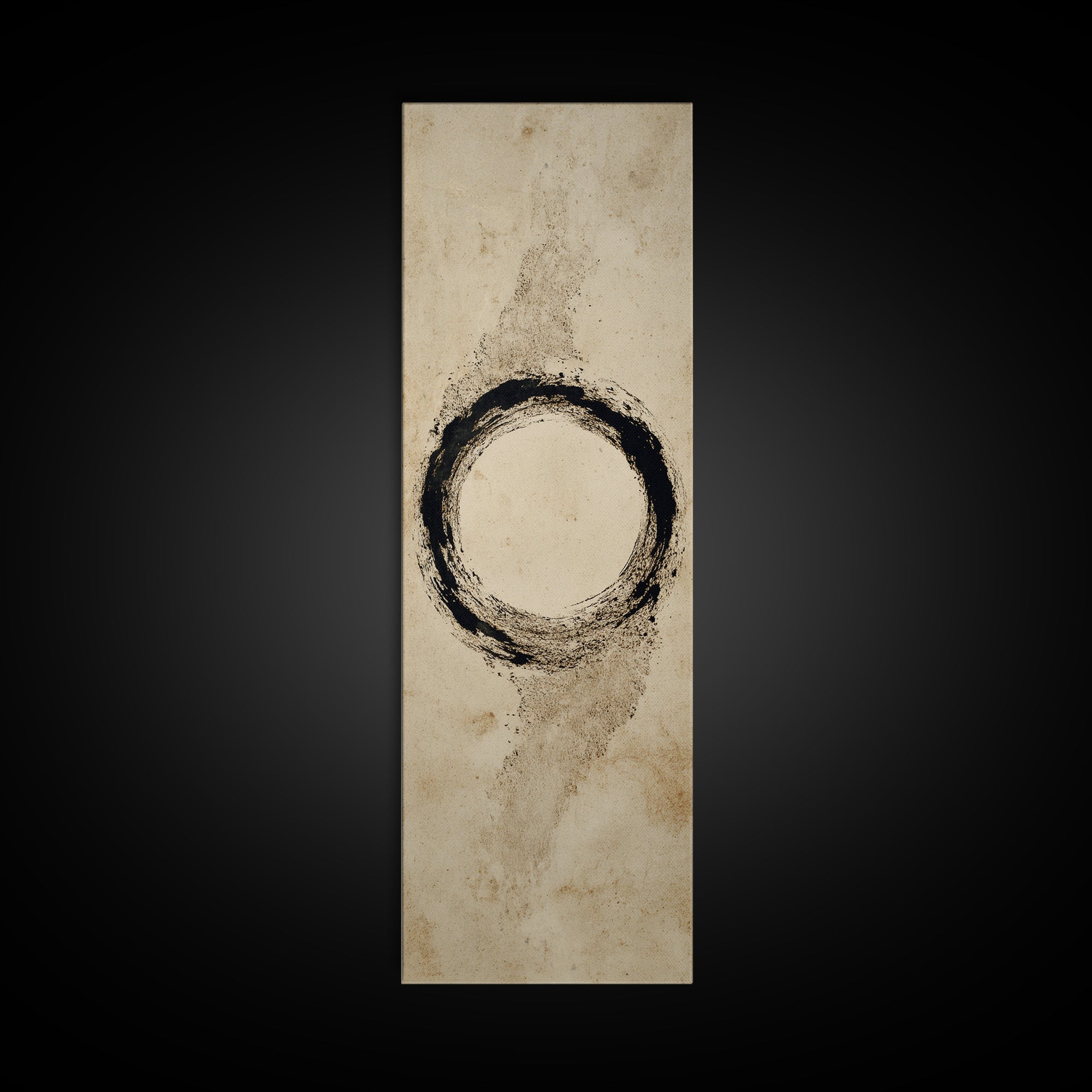 Japanese Brush Mark Circle Framed Canvas Print, Calligraphy Art, Wallart, Living Room Decor, Script, Minimalist Wall Art, CAL-1x3-64
