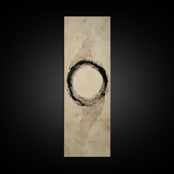 Japanese Brush Mark Circle Framed Canvas Print, Calligraphy Art, Wallart, Living Room Decor, Script, Minimalist Wall Art, CAL-1x3-64