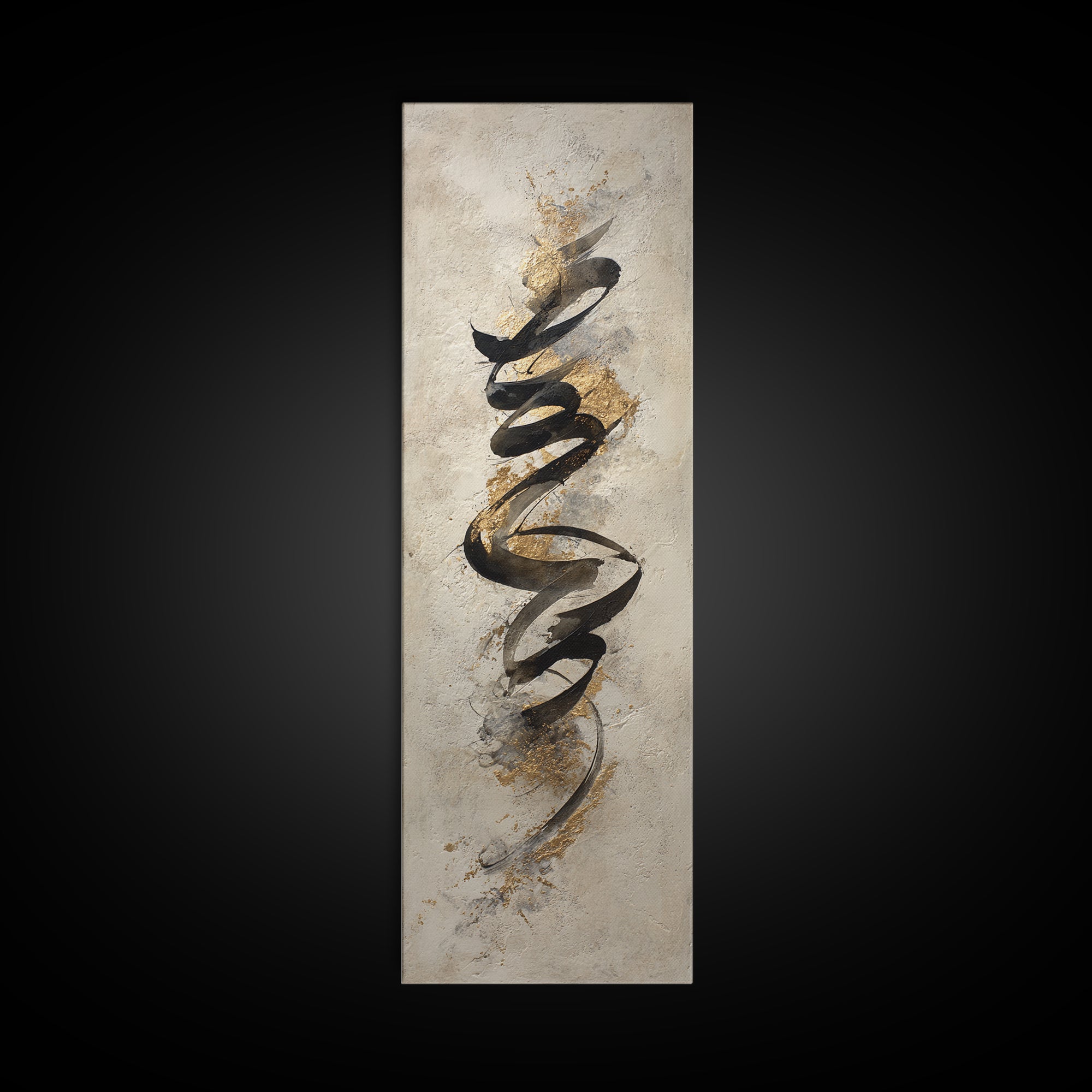Gold Leaf Calligraphic Spiral on Plaster Surface Canvas Print, Calligraphy Art, Quote Wall Art, Living Room Decor, Script, CAL-1x3-74