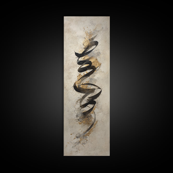 Gold Leaf Calligraphic Spiral on Plaster Surface Canvas Print, Calligraphy Art, Quote Wall Art, Living Room Decor, Script, CAL-1x3-74