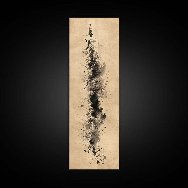Ink Splatter and Long Brushstroke Composition Framed Canvas Print, Calligraphy Art, Calligraphy, Living Room Decor, Script, CAL-1x3-76