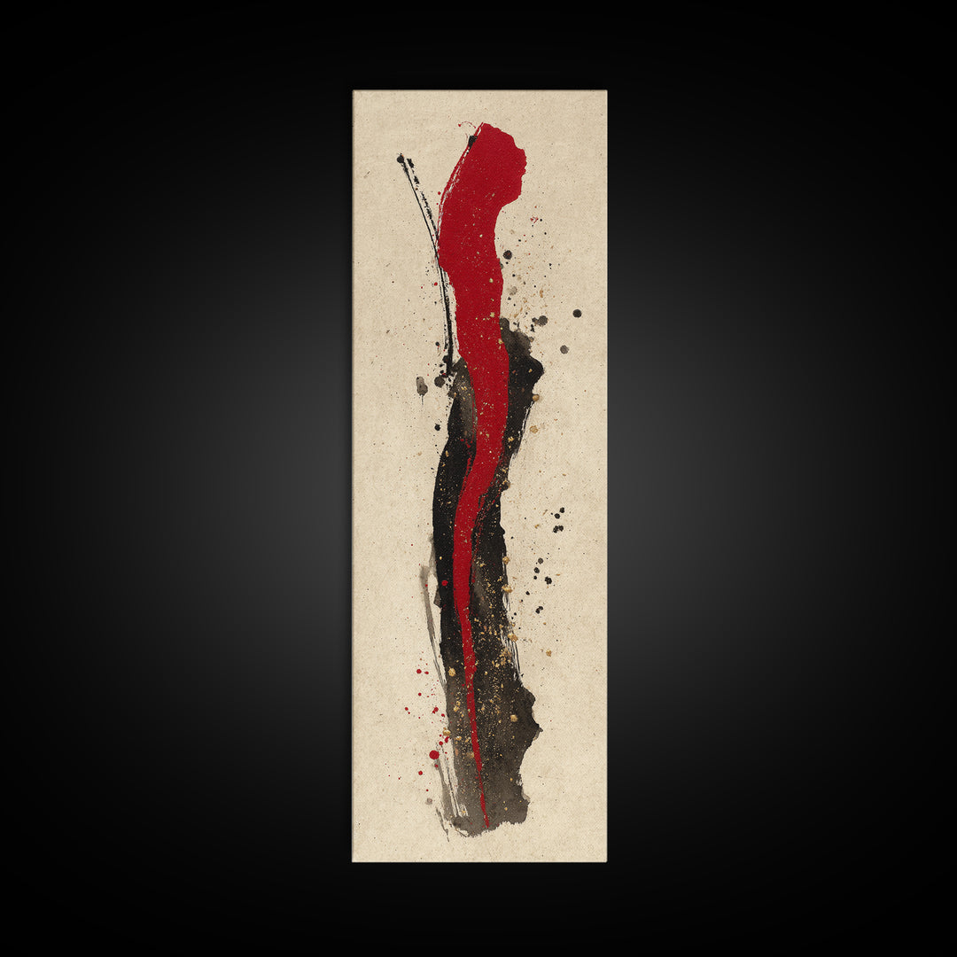 Bold Red Brushstroke Seal Abstraction Framed Canvas Print, Calligraphy Art, Japanese Art, Living Room Decor, Fine Art, Script, CAL-1x3-79