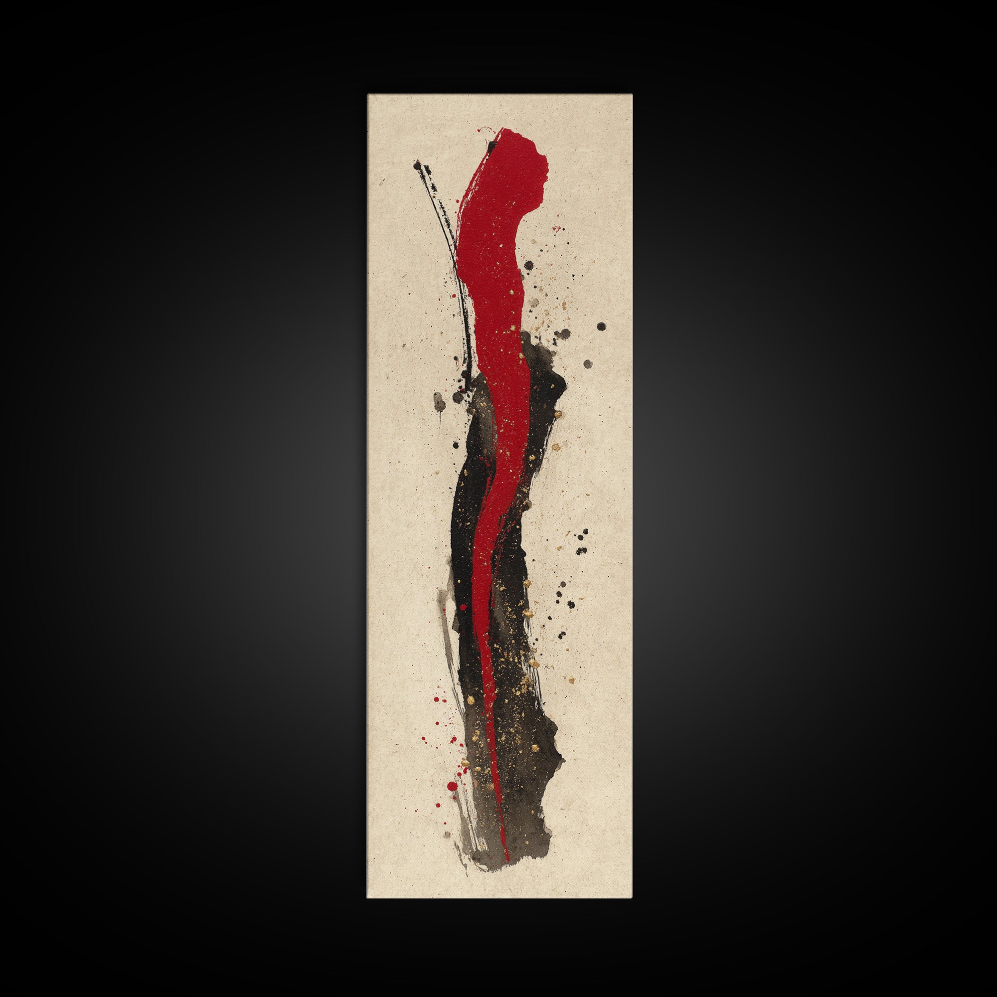 Bold Red Brushstroke Seal Abstraction Framed Canvas Print, Calligraphy Art, Japanese Art, Living Room Decor, Fine Art, Script, CAL-1x3-79