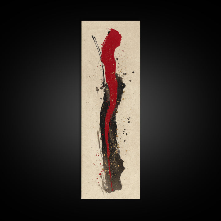 Bold Red Brushstroke Seal Abstraction Framed Canvas Print, Calligraphy Art, Japanese Art, Living Room Decor, Fine Art, Script, CAL-1x3-79