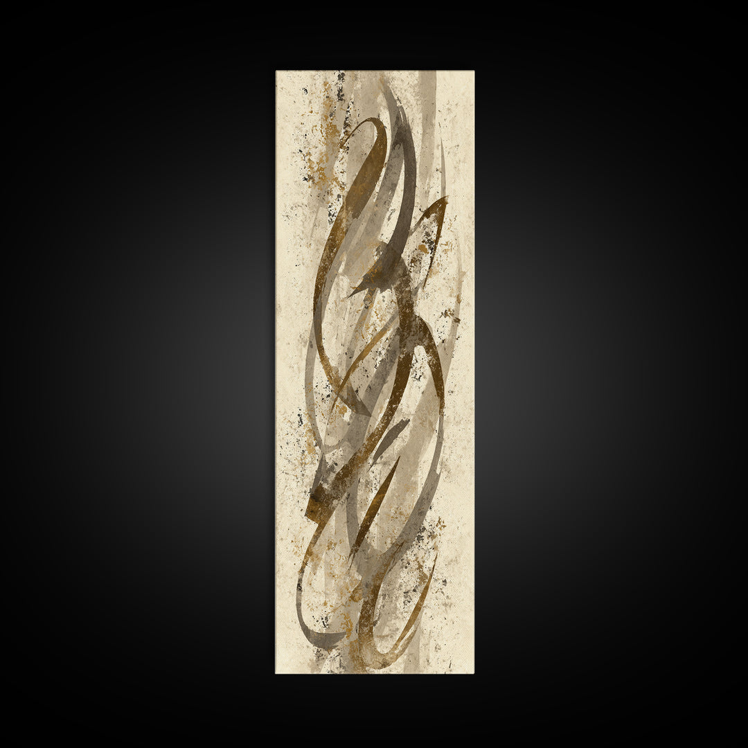 Abstract Gold Calligraphic Strokes on Ivory Paper Canvas Print, Calligraphy Art, Luxury Decor, Living Room Decor, Script, CAL-1x3-86