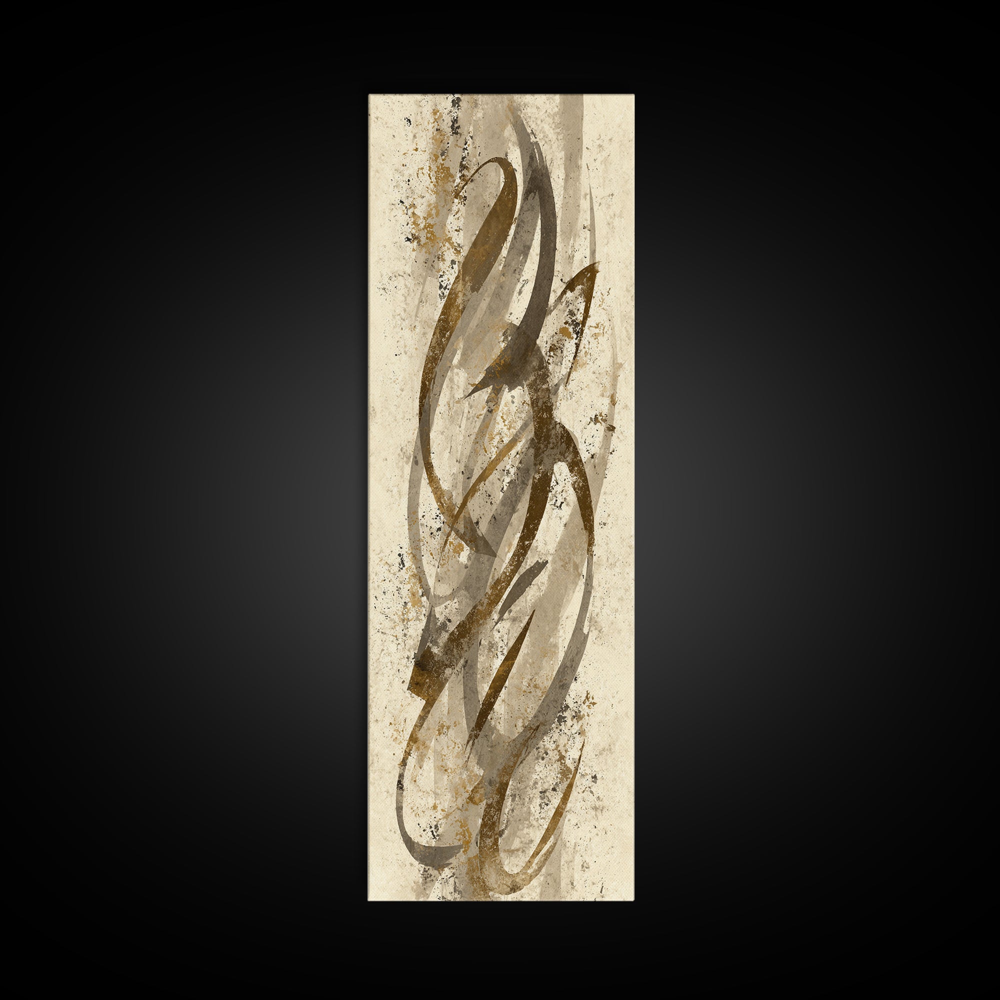 Abstract Gold Calligraphic Strokes on Ivory Paper Canvas Print, Calligraphy Art, Luxury Decor, Living Room Decor, Script, CAL-1x3-86