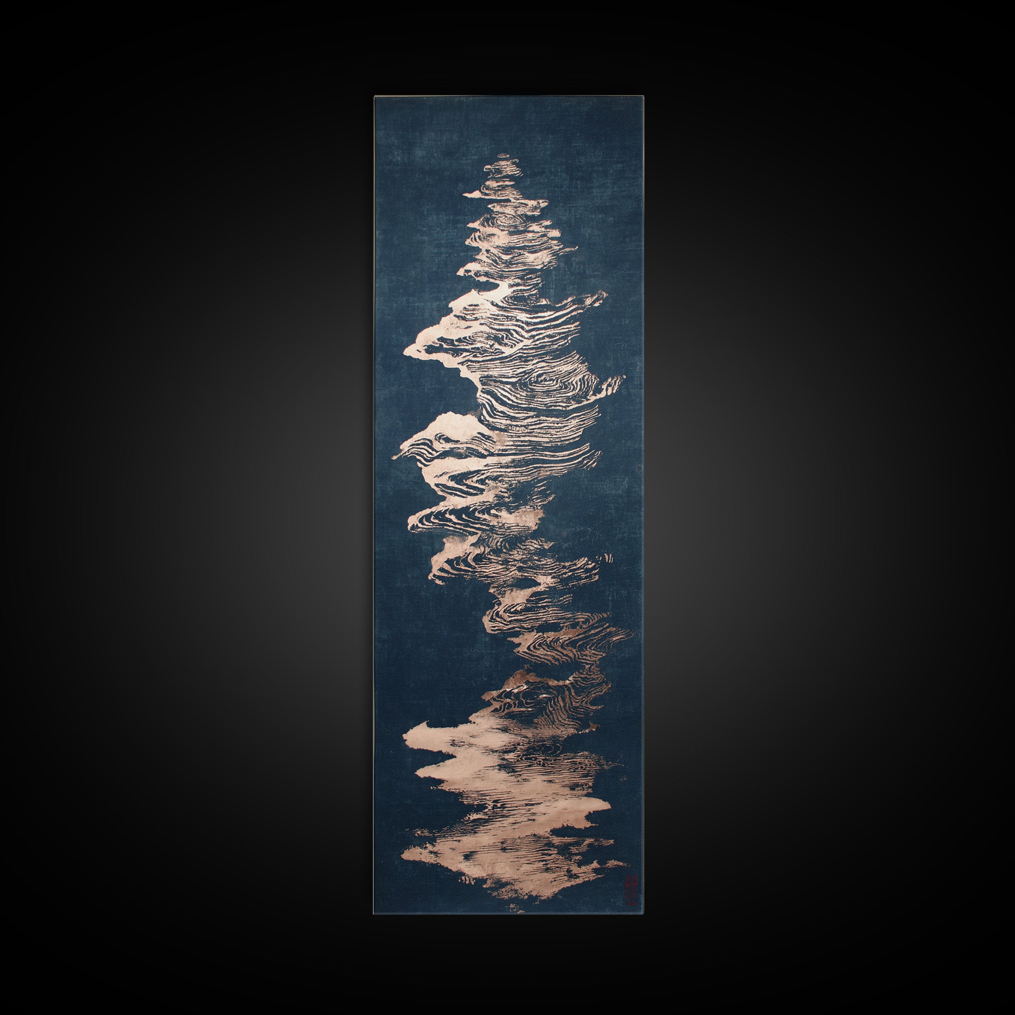 Layered Copper Ink Strokes on Dark Navy Canvas Print, Calligraphy Art, Art Print, Living Room Decor, Fine Art, Script, CAL-1x3-90