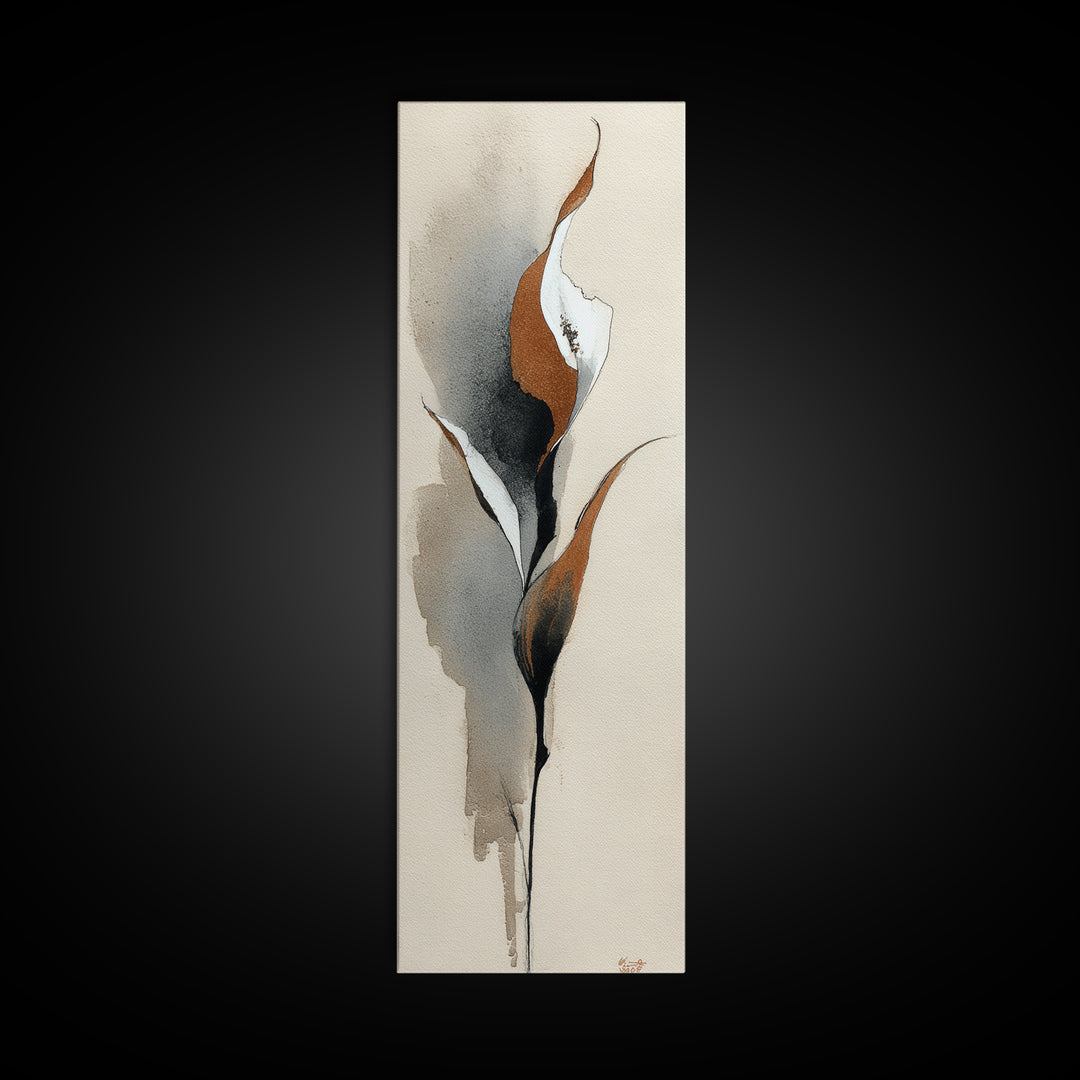 Floral Vine Created from Graceful Script Like Canvas Print, Calligraphy Art, Japanese Decor, Living Room Decor, Oil Painting, CAL-1x3-95