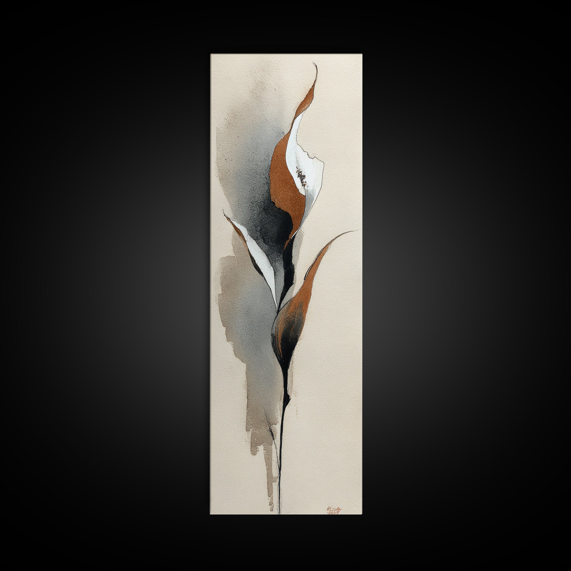 Floral Vine Created from Graceful Script Like Canvas Print, Calligraphy Art, Japanese Decor, Living Room Decor, Oil Painting, CAL-1x3-95