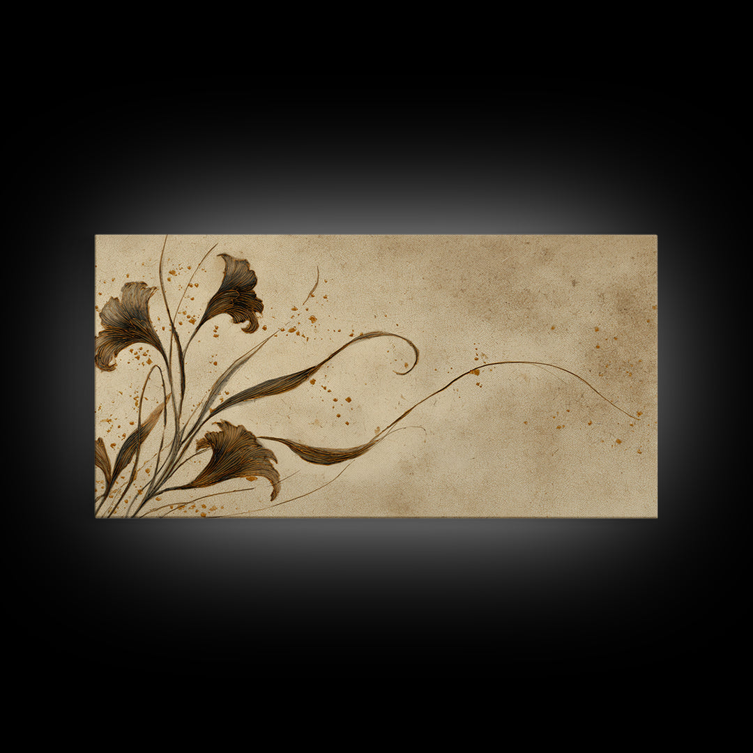 Single Elegant Flourish Shaped Like a Flower Framed Canvas Print, Calligraphy Art, Living Room Decor, Oil Painting, Script, CAL-2x1-1
