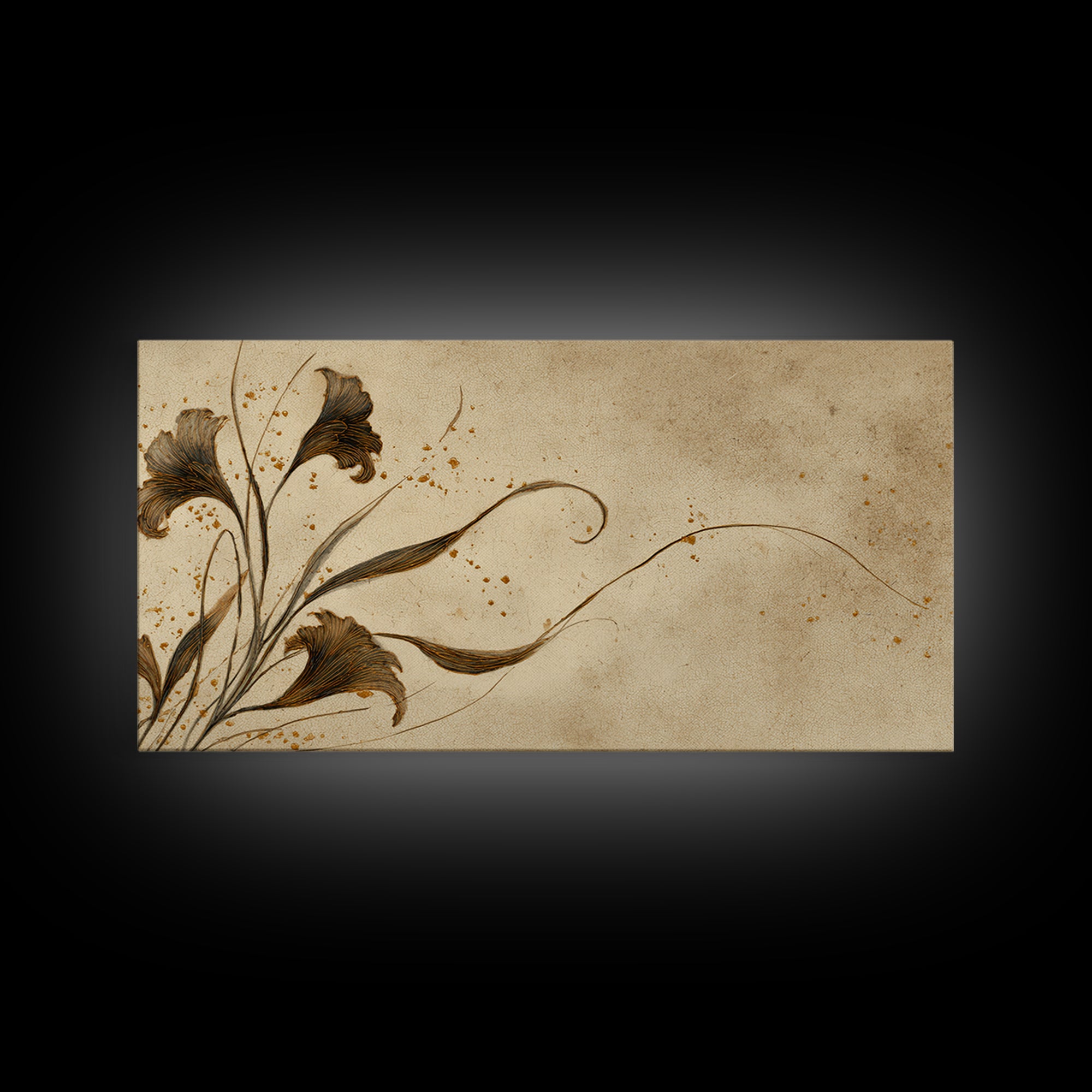 Single Elegant Flourish Shaped Like a Flower Framed Canvas Print, Calligraphy Art, Living Room Decor, Oil Painting, Script, CAL-2x1-1