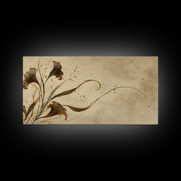 Single Elegant Flourish Shaped Like a Flower Framed Canvas Print, Calligraphy Art, Living Room Decor, Oil Painting, Script, CAL-2x1-1