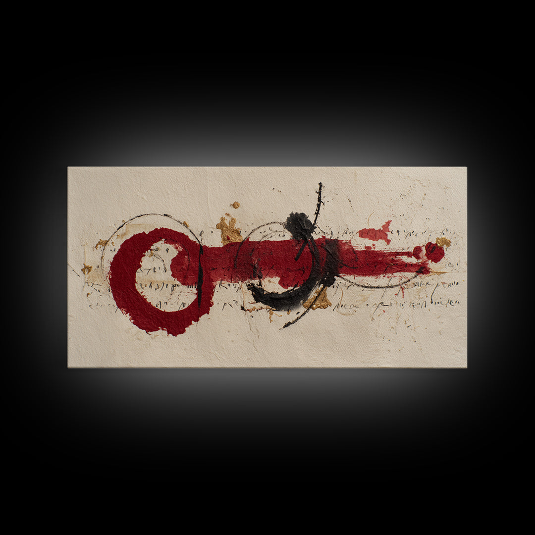 Bold Red Brushstroke Seal Abstraction Framed Canvas Print, Calligraphy Art, Minimalist Decor, Living Room Decor, Script, CAL-2x1-15