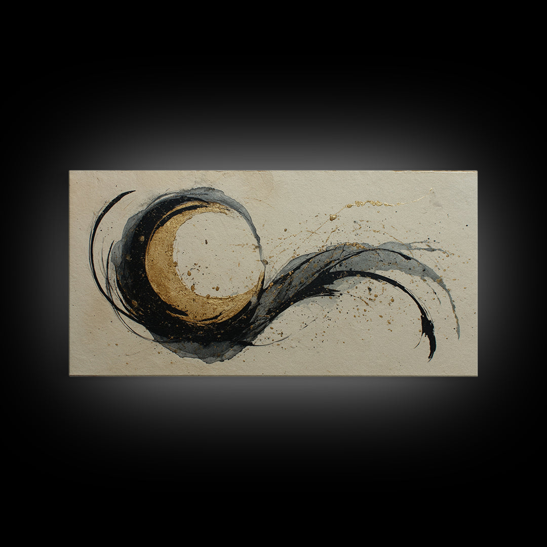 Crescent Moon Made from Elegant Ink Swashes Canvas Print, Calligraphy Art, Contemporary Art, Living Room Decor, Script, CAL-2x1-17
