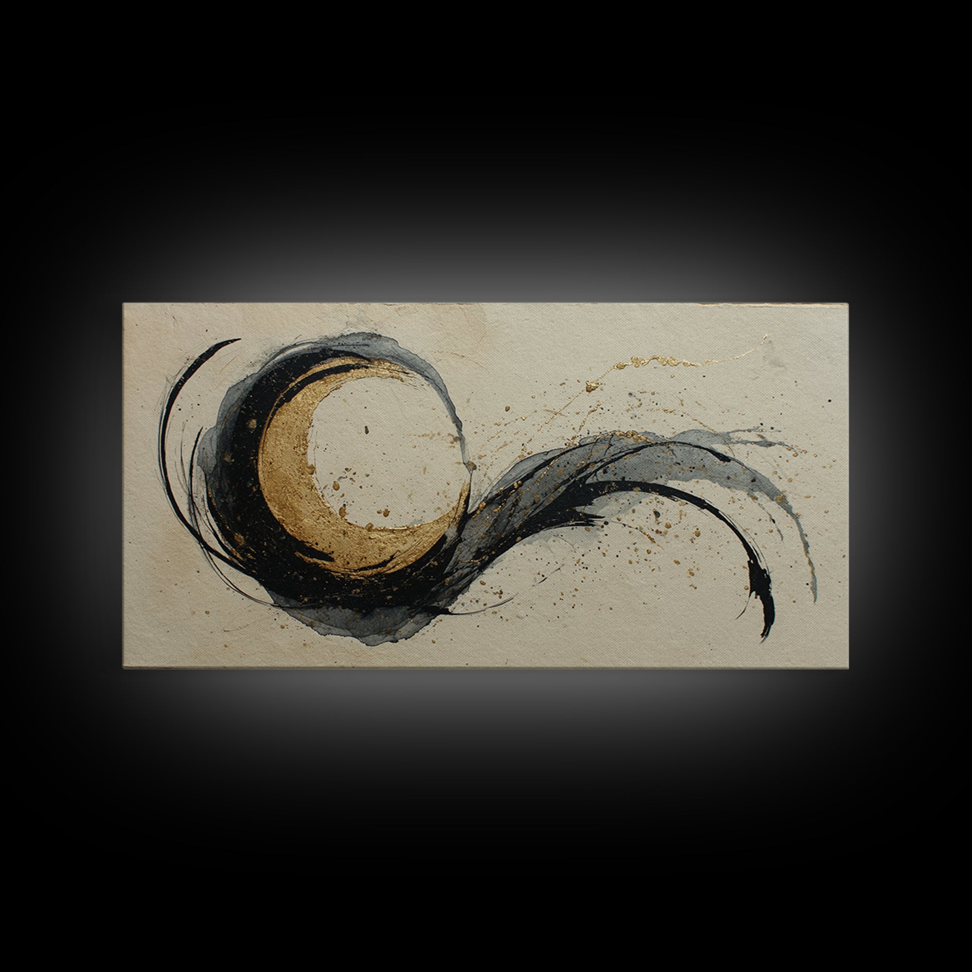 Crescent Moon Made from Elegant Ink Swashes Canvas Print, Calligraphy Art, Contemporary Art, Living Room Decor, Script, CAL-2x1-17