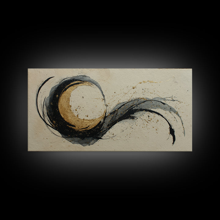 Crescent Moon Made from Elegant Ink Swashes Canvas Print, Calligraphy Art, Contemporary Art, Living Room Decor, Script, CAL-2x1-17