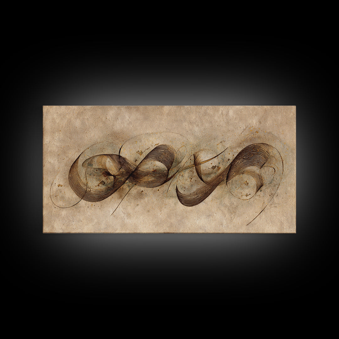 Arabic Ornamental Curves as Non Readable Art Framed Canvas Print, Calligraphy Art, Prints, Living Room Decor, Fine Art, Script, CAL-2x1-23