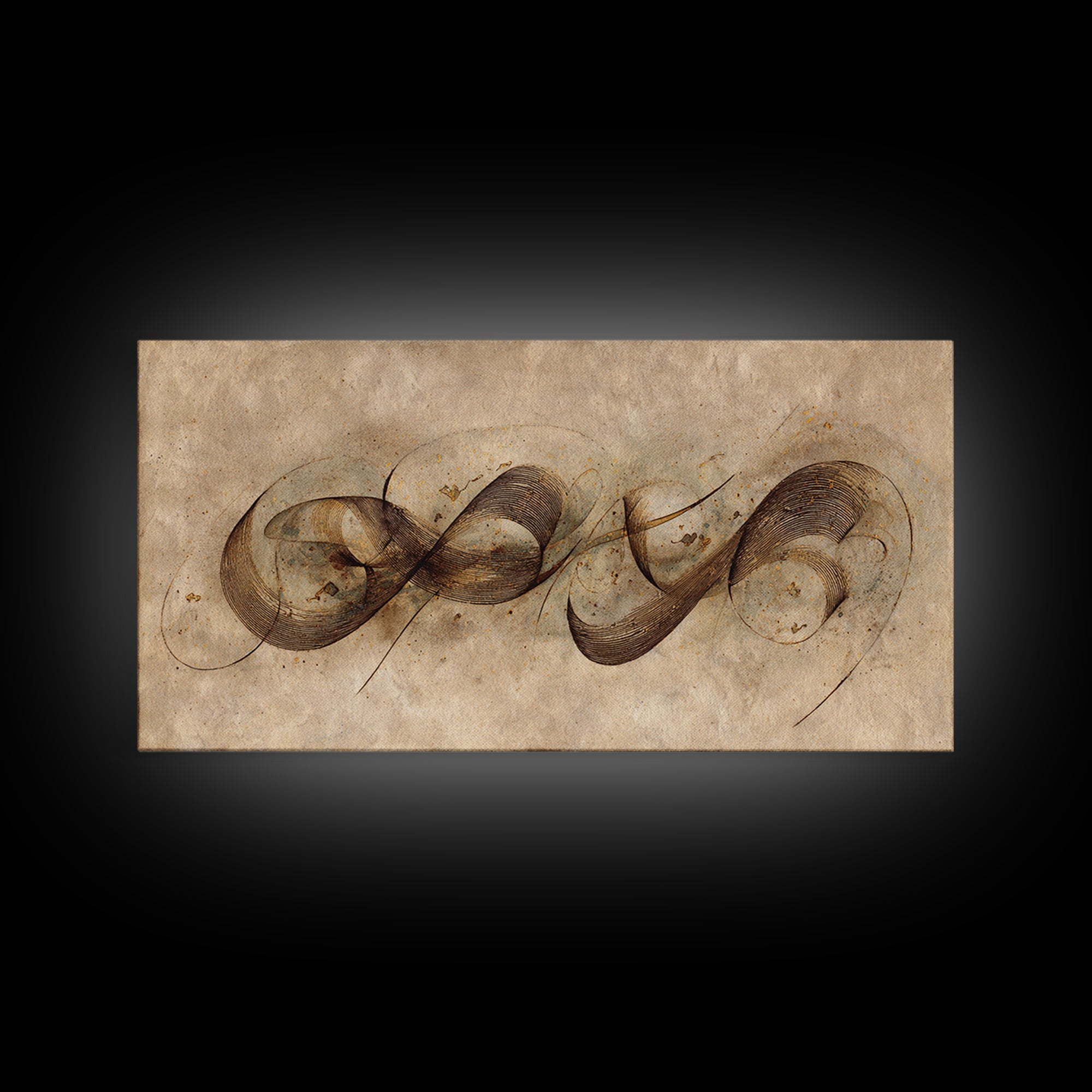 Arabic Ornamental Curves as Non Readable Art Framed Canvas Print, Calligraphy Art, Prints, Living Room Decor, Fine Art, Script, CAL-2x1-23