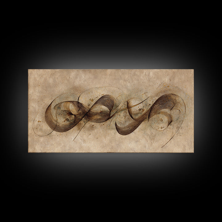 Arabic Ornamental Curves as Non Readable Art Framed Canvas Print, Calligraphy Art, Prints, Living Room Decor, Fine Art, Script, CAL-2x1-23