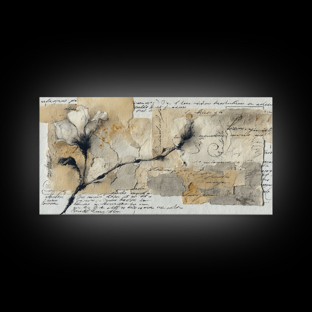 Single Elegant Flourish Shaped Like a Flower Framed Canvas Print, Calligraphy Art, Living Room Decor, Oil Painting, Script, CAL-2x1-25