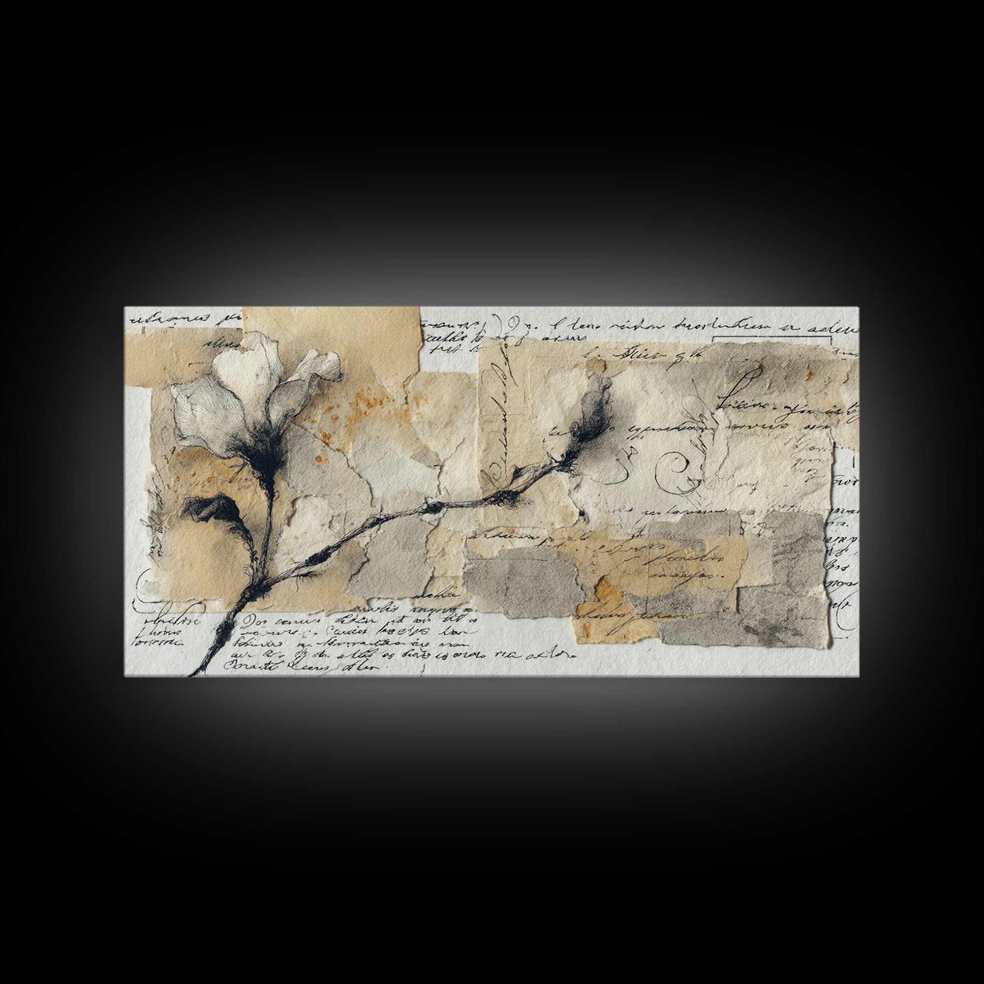 Single Elegant Flourish Shaped Like a Flower Framed Canvas Print, Calligraphy Art, Living Room Decor, Oil Painting, Script, CAL-2x1-25
