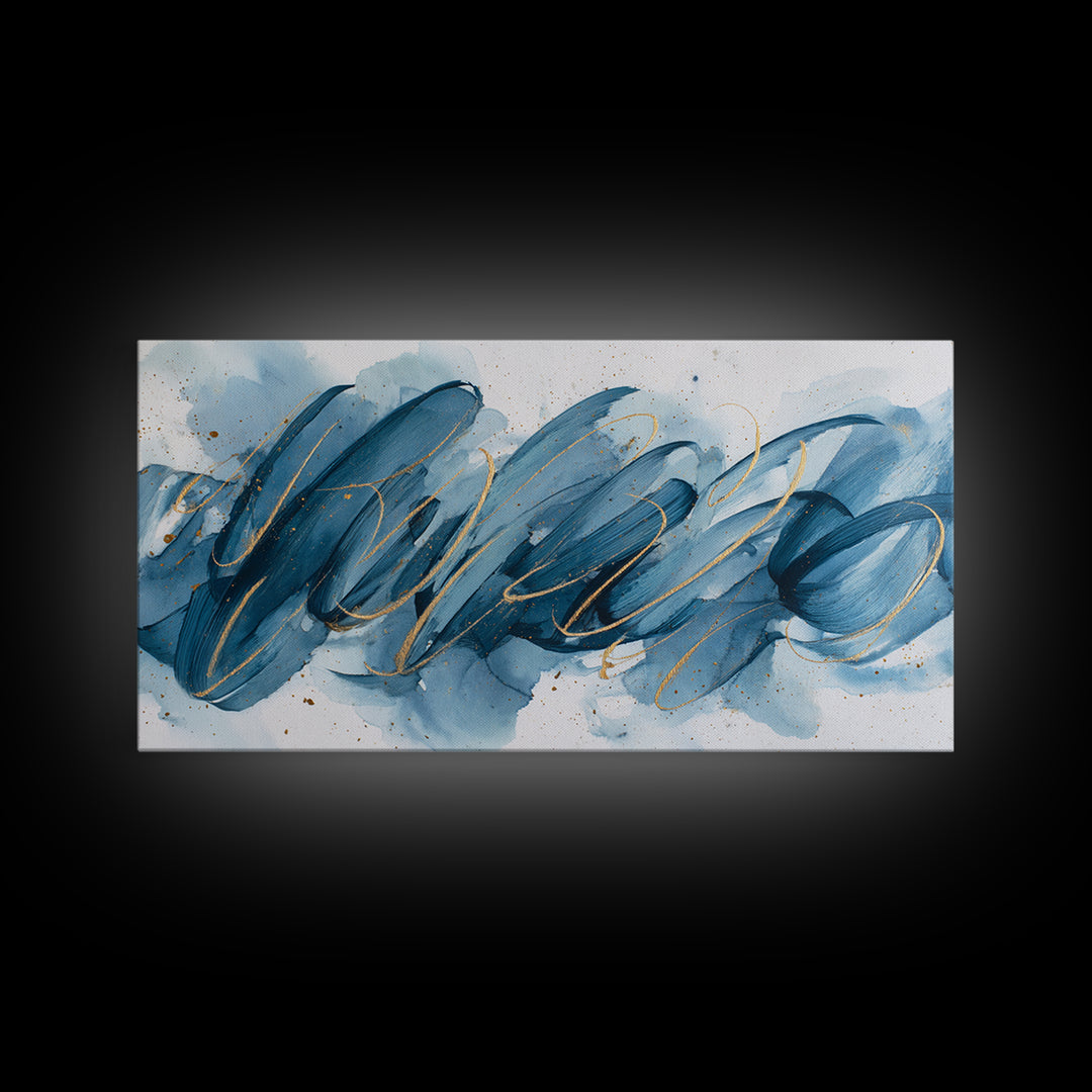 Modern Calligraphy Wave Framed Canvas Print, Calligraphy Art, Luxury Decor, Living Room Decor, Fine Art, Script, Prints, CAL-2x1-30