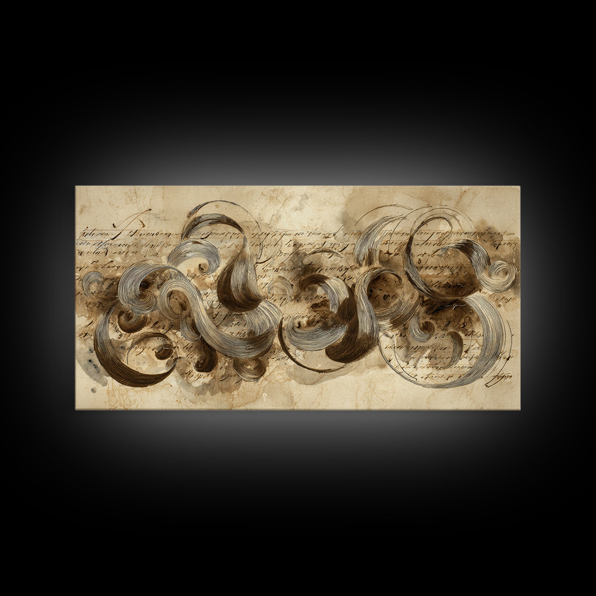 Baroque Scrollwork Made from Looping Pen Strokes Canvas Print, Calligraphy Art, Contemporary Art, Living Room Decor, Script, CAL-2x1-32