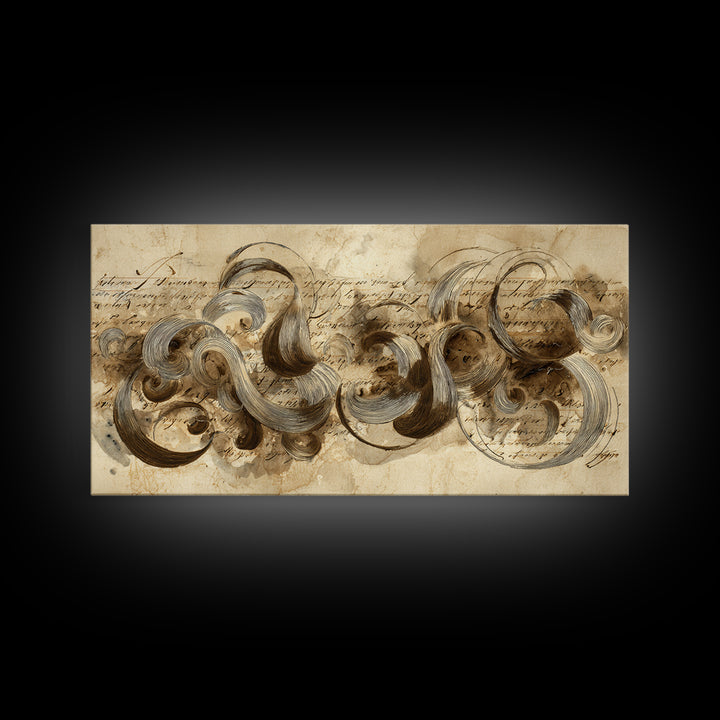 Baroque Scrollwork Made from Looping Pen Strokes Canvas Print, Calligraphy Art, Contemporary Art, Living Room Decor, Script, CAL-2x1-32