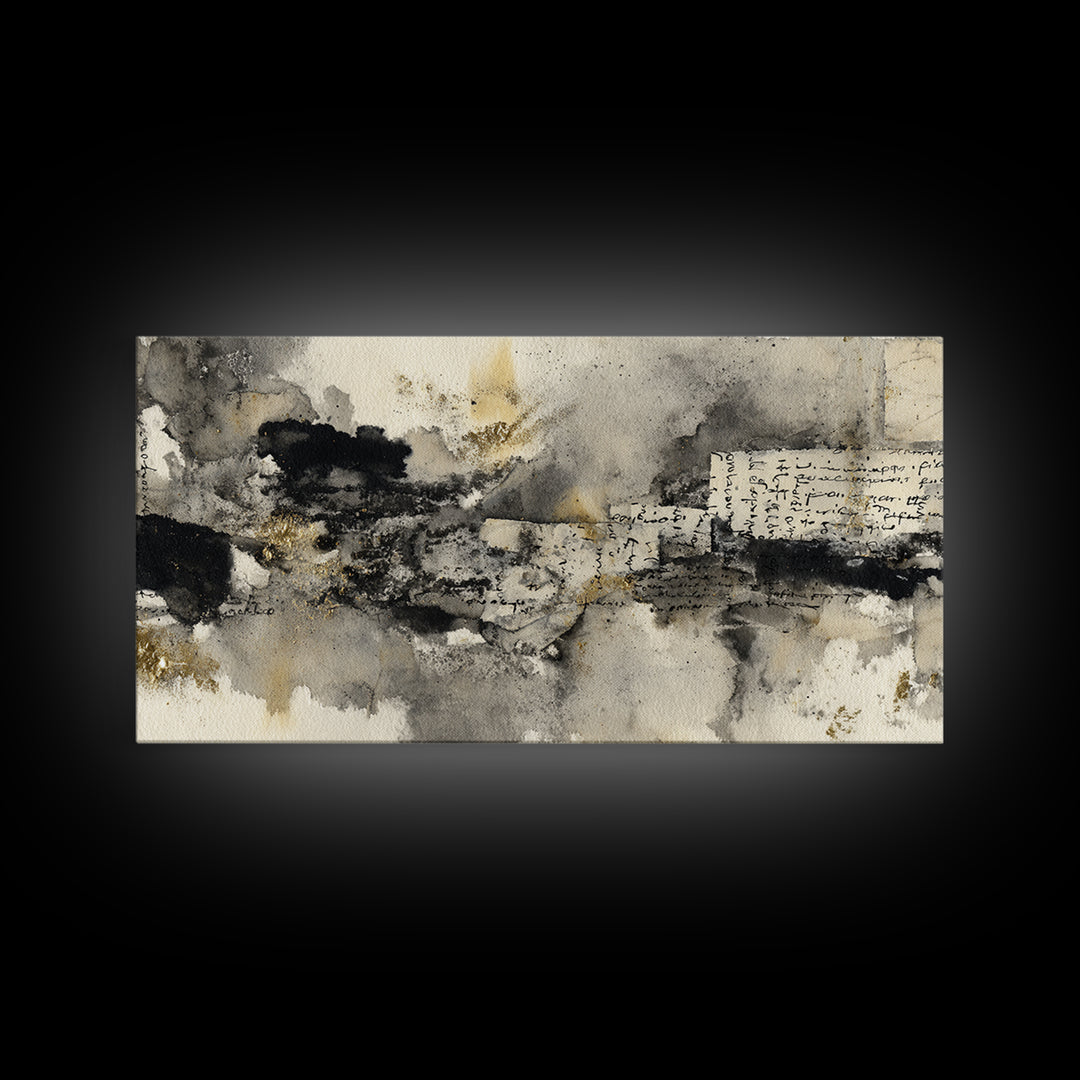 Monochrome Brush Alphabet Fragments as Abstract Texture Canvas Print, Calligraphy Art, Living Room Decor, Script, CAL-2x1-33
