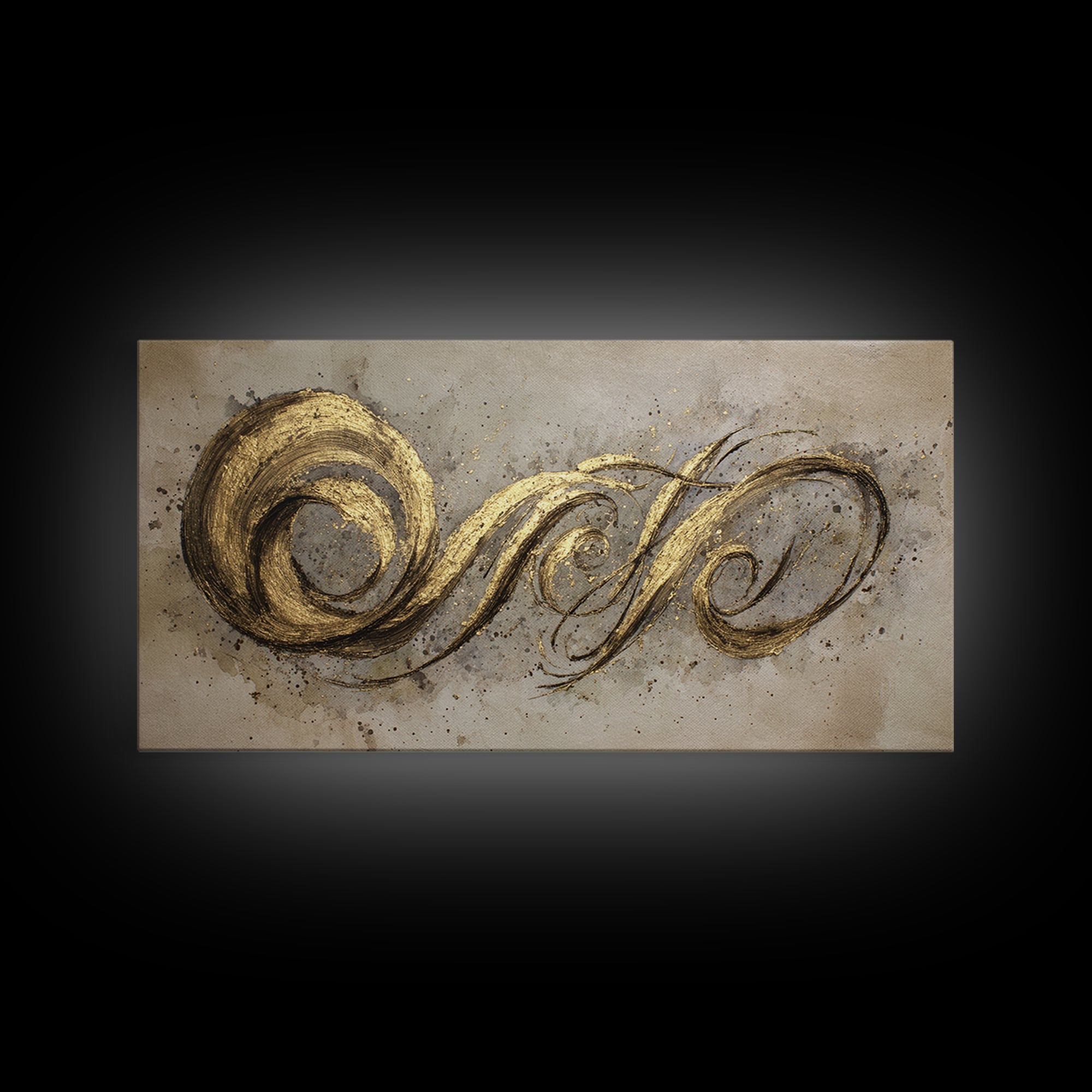 Gold Leaf Calligraphic Spiral on Plaster Surface Canvas Print, Calligraphy Art, Art Print, Living Room Decor, Script, CAL-2x1-34