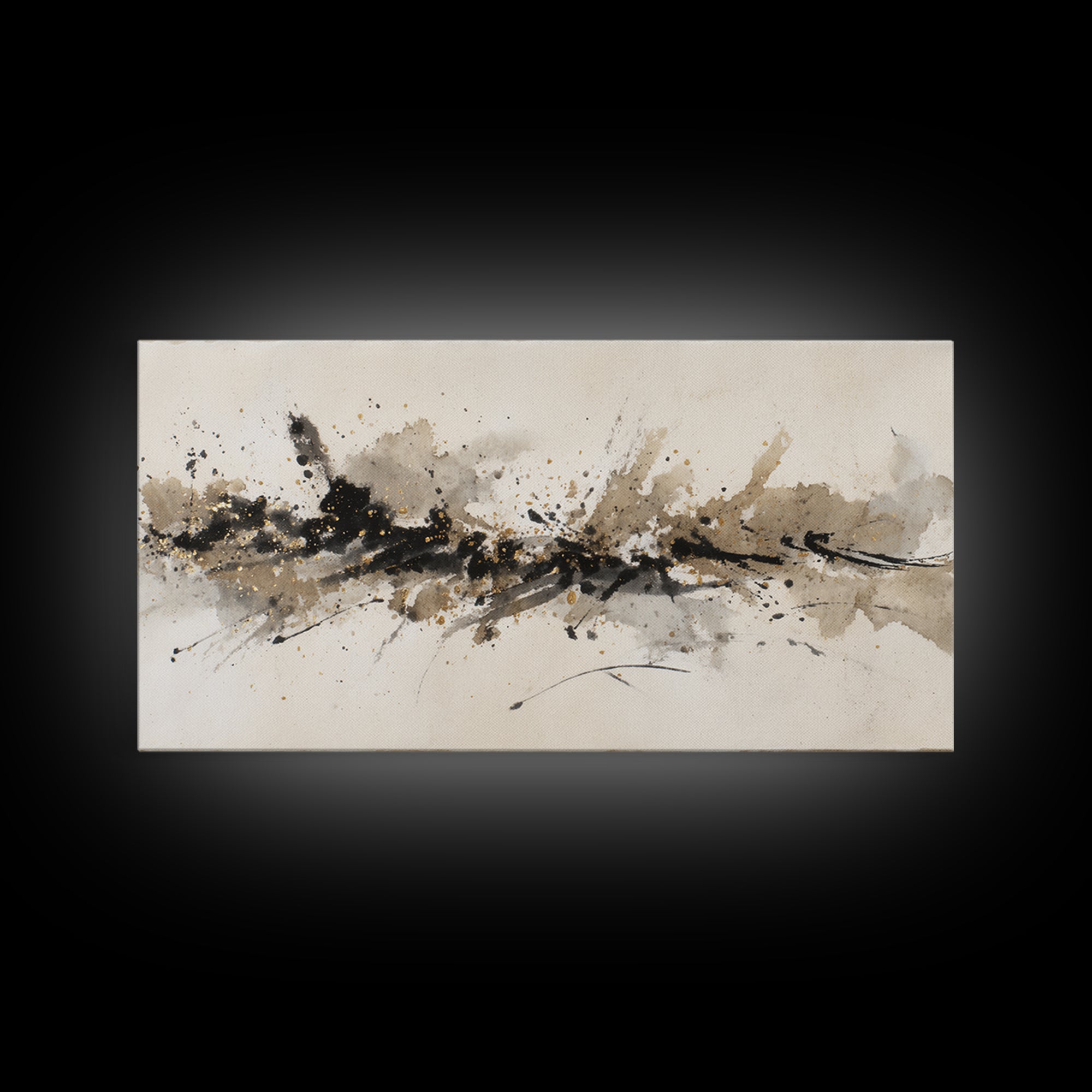 Ink Splatter and Long Brushstroke Composition Canvas Print, Calligraphy Art, Wall Art, Living Room Decor, Fine Art, Script, CAL-2x1-36