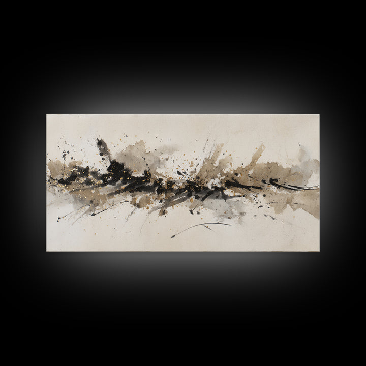 Ink Splatter and Long Brushstroke Composition Canvas Print, Calligraphy Art, Wall Art, Living Room Decor, Fine Art, Script, CAL-2x1-36