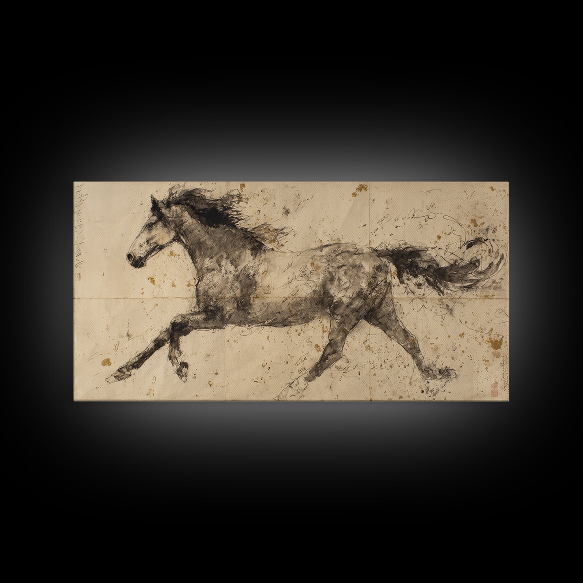 Calligraphic Horse Silhouette Made from One Line Canvas Print, Calligraphy Art, Minimalist Decor, Living Room Decor, Script, CAL-2x1-37