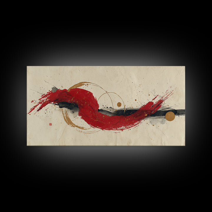 Bold Red Brushstroke Seal Abstraction Canvas Print, Calligraphy Art, Painting, Living Room Decor, Script, Japanese Art, CAL-2x1-39