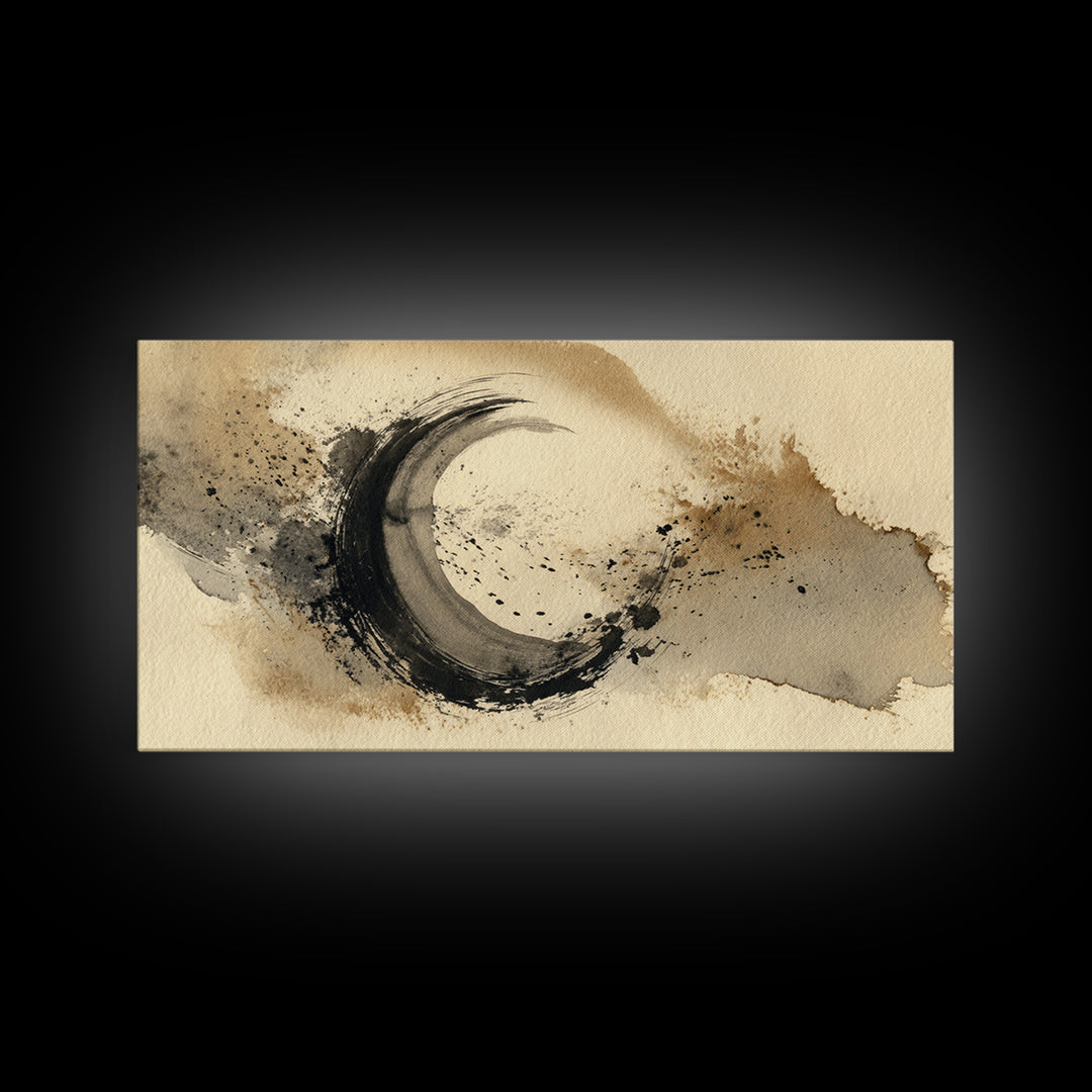 Crescent Moon Made from Elegant Ink Swashes Canvas Print, Calligraphy Art, Contemporary Art, Living Room Decor, Script, CAL-2x1-41