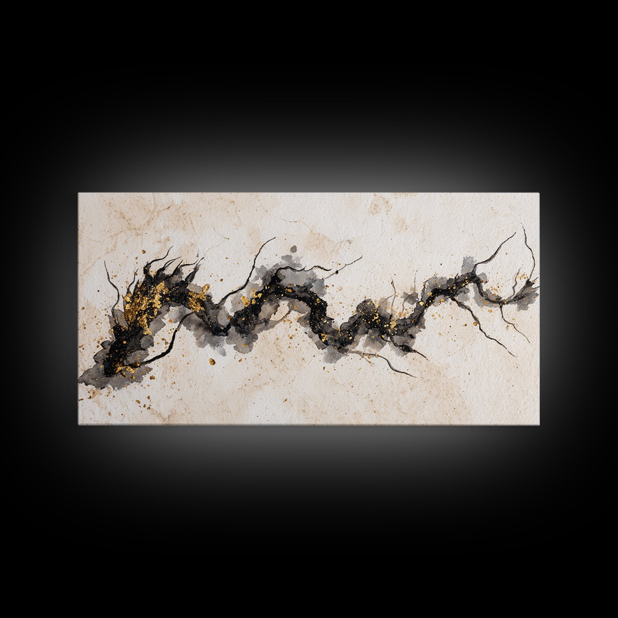 Ink Wash Dragon Curve Framed Canvas Print, Calligraphy Art, Art, Living Room Decor, Fine Art, Script, Unique Wall Art, CAL-2x1-5