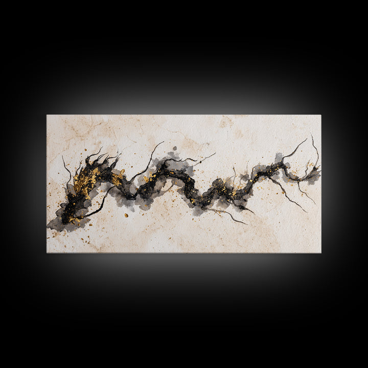 Ink Wash Dragon Curve Framed Canvas Print, Calligraphy Art, Art, Living Room Decor, Fine Art, Script, Unique Wall Art, CAL-2x1-5